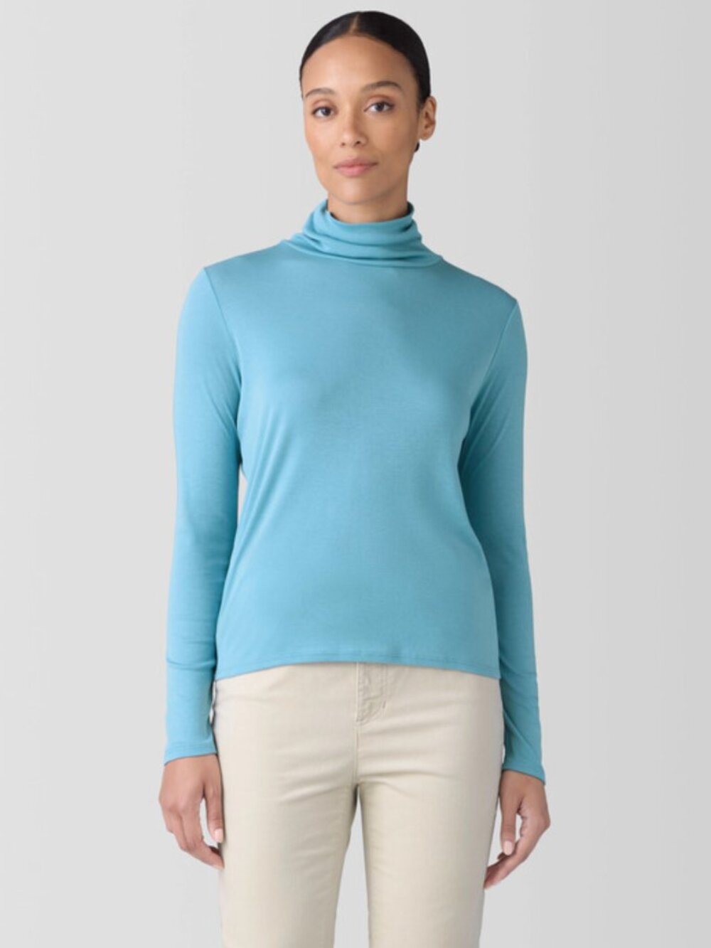 Eileen Fisher Ribbed Pima Cotton Blend Turtleneck Top - Size M